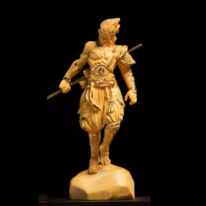 24K Gold paint Monkey King statueSun Wukong Statue wooden statue Chinese doll wood carving figurine Home Decoration