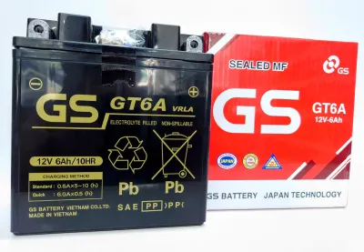 Bình khô GS GT6A 12V - 6AH cho xe máy Dream Wave Future Sirius Jupiter Taurus Mio...