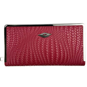 Elegant Woven Textured Long Wallet with Metallic Frame
