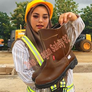 Sepatu Safety Kulit Sapi Mirip King Skn Ujung BEsi Pelindung Kaki Shoes Boot Lapangan Proyek Pabrik Ponm Solar Tambang Bengkel Tahan Minayk Anti Slip