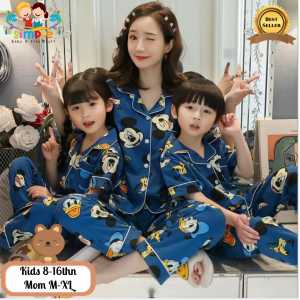 Baju Tidur Couple Ibu Dan Anak Perempuan Import Bahan Katun Mickey Mouse Biru Panjang #18