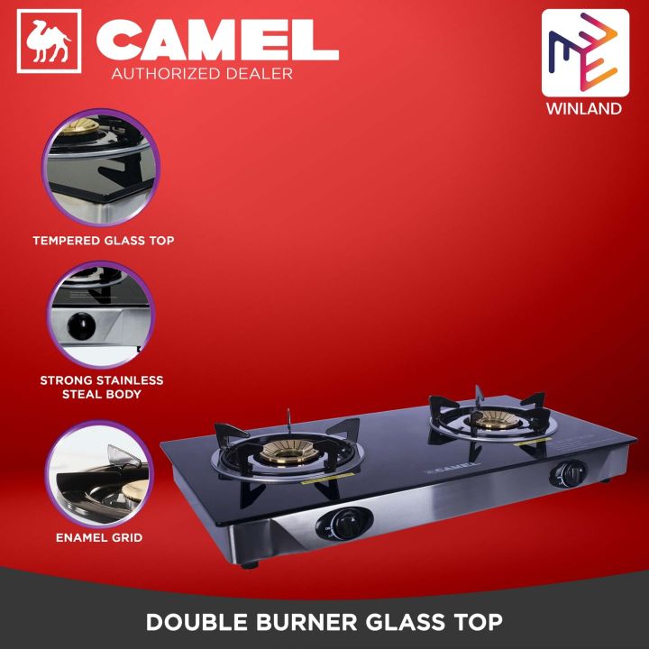 CAMEL by Winland Cooking Stove Deluxe Double Burner Glass Top Gas
