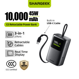 Sharge/Shargeek E3 10000mAh Retractable Power Bank 45W with Built-In USB-C Cables PD Fast Charging Smart Display