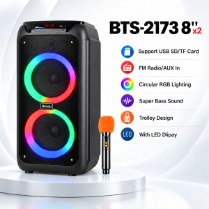 BTS-2173 Dual 8 Inch KARAOKE BOX Professional System Bluetooth Speaker w/Rechargeable Microphone