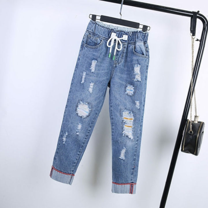 Maong Pants for Women Garterized tattered ripped Skinny High waist ...