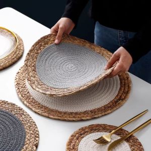 YUDESHUI 18/20/30cm Hand Woven Placemat Cotton Patchwork Round Coaster Cup Mat Sustainable Heat Resistant Pad Pot Holder Dining Table