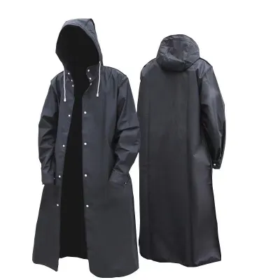 Bonnie Cathy Áo mưa trench coat dành cho người lớn màu đen Poncho mũ chống gió Poncho câu cá mở rộng và dày
