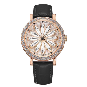Ladies Quartz Watch 360° Rotating Dial Starry Sky Crystal Large Dial Luxury Faux Leather Strap Women Wristwatch