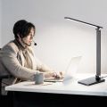 LED desk lamp for Home Office, 3 levels dimmable desk light with USB charging port, small study lamp, reading light for table, black, 5000K. 