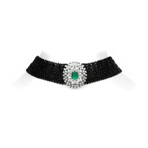 MuShan Brand Jewelry 925 Sterling Silver Necklace Lab Grown Green Emerald Round Vintage Necklace for Women 18K Gold Plated Neckl