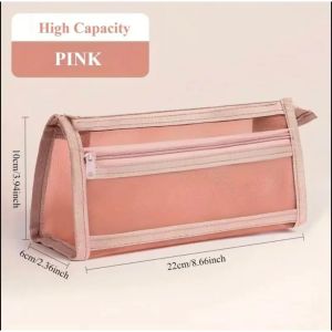 Simple Transparent Mesh Stationery Pouch Double Layers Large Capacity Pencil Case Storage Bag School Supplies