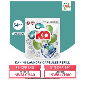 Ka 4 In 1 AntiBacterial Laundry Capsules Refill Pack 54 Pods - Universal