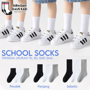 Kaos Kaki Sekolah Anak TK SD SMP SMA Polos Hitam Putih Abu Panjang Pendek Katun