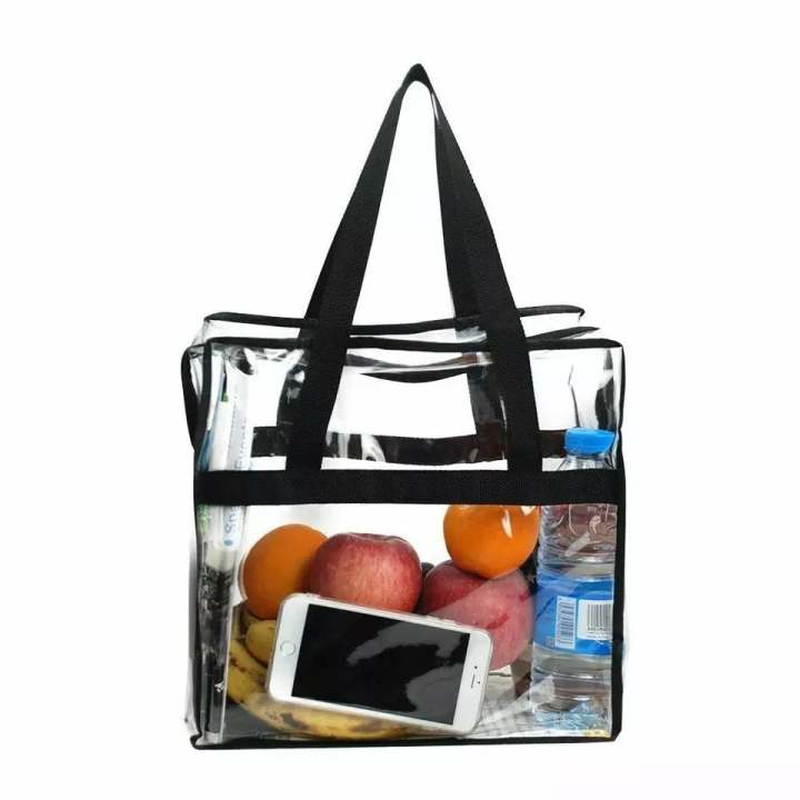 Clear Transparent Tote Bag Thick Vinyl Plastic Travel Grocery Bag