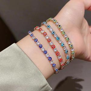 Evil Eye Geometric Bracelet Rhinestone Lucky Blue Eyes Charm Bracelet Evil Eye Bracelet Couple Design