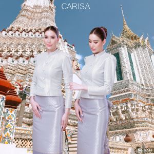 เสื้อไทยจิตรลดาลายลูกไม้สุดหรูบ่าจีบ สไตล์เรียบหรูเป็นทางการ สวยสง่า ใส่ออกงาน [5733]