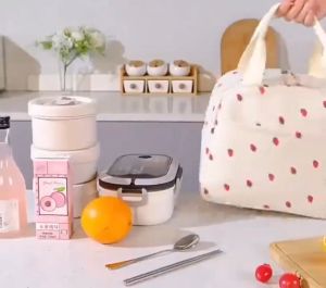 Corduroy Insulated Lunch Bag Thermal Food Tote Waterproof Leakproof Large Capacity Lunch Box Bag For Work School Picnic
