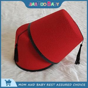 JiaShuo Baby Toy หมวก tarboosh FEZ สำหรับผู้ชายหมวกโมร็อกโกสีแดงทั่วไปหมวกทรงกลมออตโตมันระบายอากาศตุรกีพู่หมวกเล่นบทบาท