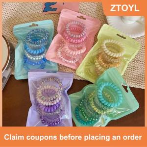 【ZTOYL】 6 cái kẹo màu Tóc Dây Phụ nữ mùa hè dây điện thoại đàn hồi tóc ban nhạc Frosted xoắn ốc dây cao su tóc Tie căng Headband
