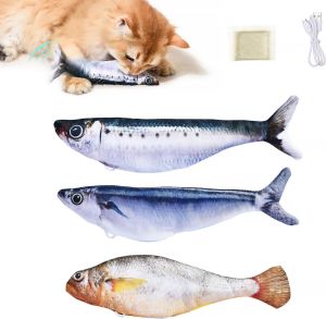 Petgravity Bite-Sized Realistic Flopping Fish Cat Toys 3 Pack Interactive Cat Toys for All Breeds Tap-Activated 3 Flapping Mode Sardine/Saury/Yellow Croaker 7.1 Inches with Catnip Rechargeable