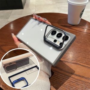 Hard Case Hybird Metal Lensa Stand Luxury Shockproof Transparent Clear Holder Matte Black Edition Bumper Cover Kompatibel Untuk Samsung A06 Samsung A06s Samsung A16 5G Samsung A26 5G Samsung A36 5G Samsung A56 5G Samsung M15 5G Samsung M35 Samsung M55 New