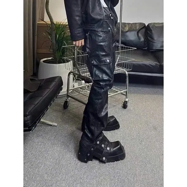 Giày derby mũi vuông thời trang INICHI G1317 da lì đế chunky thời