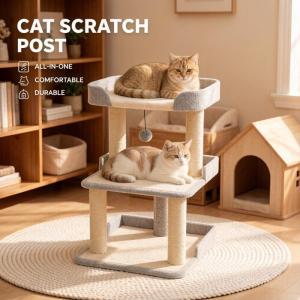 3-Tier Cat Condo Tree with Sisal Scratching Post Fun Toys Kitten Play Climbing Furniture
