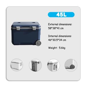 Portable 45L Cooler Box With Wheel Roller Ice Coolerbox Food Storage Outdoor Picnic Camping 露营冷藏箱带轮子