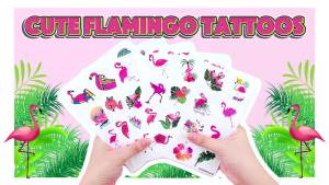 60 PCS Funny Flamingo Pre-Cut Temporary Tattoos & Stickers Tropical Summer Hawaiian Luau Birthday Party Favor Decorations Cute Rewards for Kids Girls & Boys