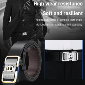 New Style Leather Belt Mens Fashionable Toothless Automatic Buckle Cowhide Belt Mens Young People Business Casual Belt 自动扣牛皮腰带