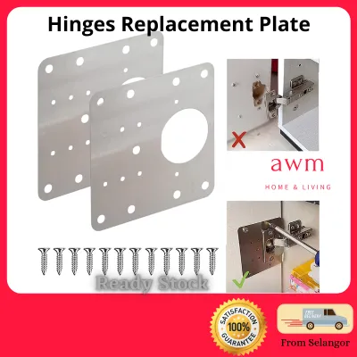 AWM Hinge Repair Plates Stainless Steel Cabinet Door Hinges Plate with Screws Pembaiki Kabinet Engsel Pemasangan Plat