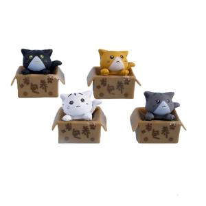 4Pcs Cartoon Basket Cats Plastic Miniature Sculpture Handcrafted Decoration Ornaments for Home Office Desk Shelf Display
