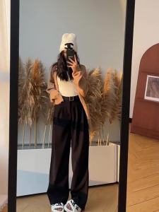 Melard Womens Suit Pants Womens Trousers Spring and Autumn New Slim Straight Casual Pants High Waist Draped Wide Leg Pants