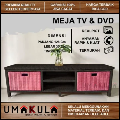 Rak Lemari Bufet Buffet Meja TV 43 Inci Rotan Sintetis 2 Laci Ruang Tamu Serbaguna Minimalis Terbaru