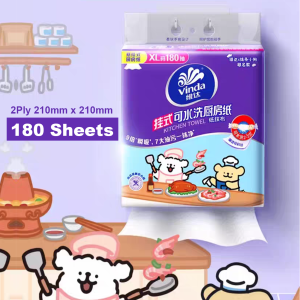 Vinda 3 Ply Kitchen Towel Size M 168mm x 195mm 60 Draws 维达厨房抽纸可水洗干湿两用3层大M码食品级吸水吸油纸巾60抽