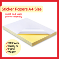 Sticker Paper for Inkjet and Laser Printer Friendly - 20 Sheets. 