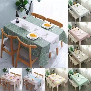 Waterproof Grid Table Cloth Table Cover Protector Tablecloth Rectangular Cover Dust-proof Kitchen Dining oil proof Checkered design Dinnerware White Green Leaf Printed