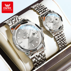 FCOPK Couple Watch Original Waterproof Buy 1 Take 1 With Fashion Elegant Stainless Strap Quartz Luminous Calendar Watch For Women/Mens