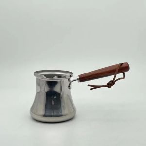 Kirilgu Applicable To Stainless Steel Anti-spill Wooden Handle Coffee Milk Cup with Lid Handheld Milk Foam Cup Melted Wax Cup Coffee Pot 4P6B8