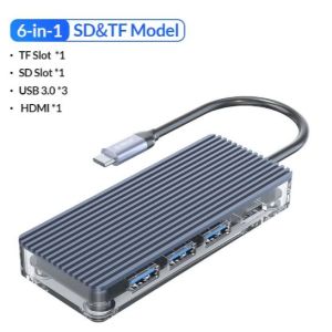 ORICO USB C HUB Type C to Multi USB 3.0 HDMI-Compatib PD RJ45 Carder Reader Dock Splitter for MacBook Pro Accessories Transparen