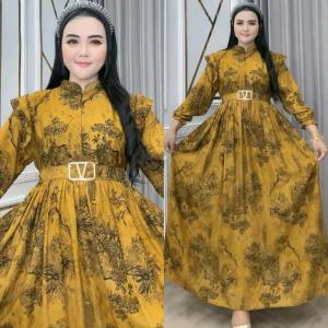 Baju Gamis Wanita Miranti Belt Standar & Jumbo Katun Rayon – Busui Resleting Depan Mayung