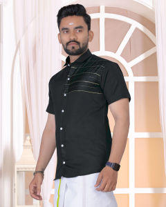 [Sedia sedia] sesuatu reka bentuk baru untuk lelaki Foil cetak gaya india selatan separuh lengan baju (penghantaran 4-5 hari)