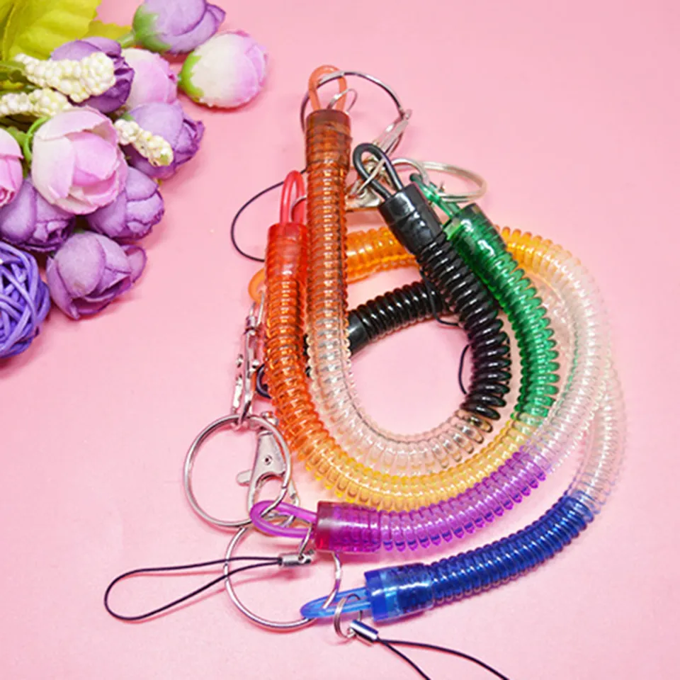 Wallet Phone Elastic Spring Coiled Plastic Key Chain Clip Key Ring Spiral  Strap Rope Stretchy Lanyard