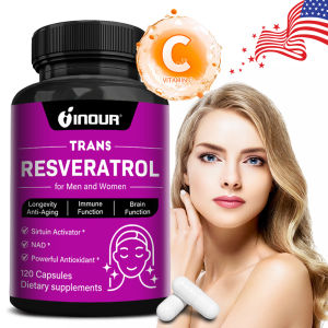 Trans-Resveratrol 500mg Capsules 99% Pure with Vitamin C Anti-Aging Antioxidant Support