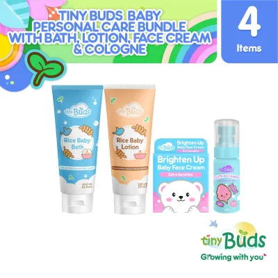 Tiny Buds Baby Personal Care Bundle with Bath Lotion Face Cream & Cologne (4 pc Bundle)