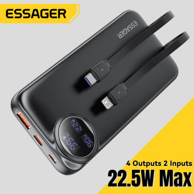 Essager USBA22.5W Power Banks Portable 20000mAh Digital Display With Type C Lightning Cable Micro Fast Charging 10000mAh 4 Outputs 2 lnputs Power Banks For PD20W iPhone15Pro Huawei Mate 60 Samsung Tablet Laptop Mobile Phone Fast Charger Power Bank