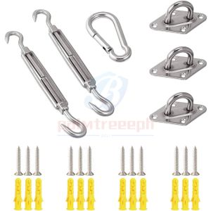 【COD】Shade Sail Hardware Kit 304 Stainless 44PCS Triangle Square Rectangle Awning Attachment Mounting Kits for Awning Sunshade Heavy Duty Sun Sails Accessories Assembly Set Suspension Easy Mounting Steel Thick Ring Sail Pad Eye Plate Boat Rigging