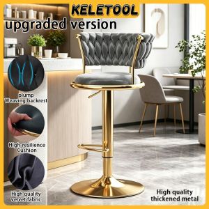 Fabric Velvet Bar Stool Swivel Lift Bar Chair 360 ° Liftable High Stool Chair Backrest for home Cafe High Chair