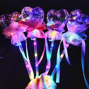 Lovely LED Flashing Starry Sky Crystal Magic Wand with Ribbon Ball Stick Light Toy for Birthday Wedding Party Festival Supplies
