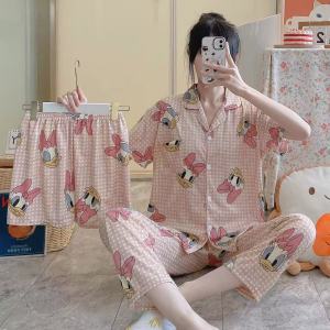 jasmine888 New  Korean Cotton sleepwear Shortsleeve pajama /nightwear/loungewear set for girl 3in1 set (#01)